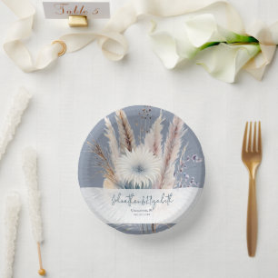 Winter Boho Floral Wedding Blue Paper Plate
