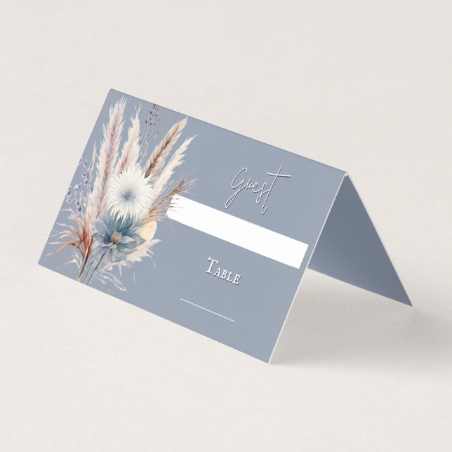 Winter Boho Floral Wedding | Blue Place Card (Front)