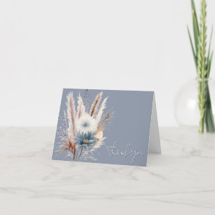 Winter Boho Floral Wedding   Blue Thank You Card