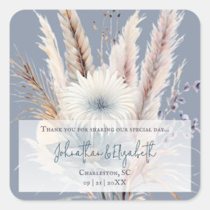 Winter Boho Floral Wedding Favor Blue Square Sticker