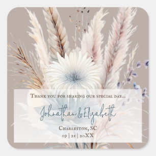 Winter Boho Floral Wedding Favour   Beige Square Sticker
