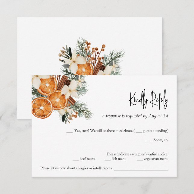 Winter Boho floral Wedding RSVP Card (Front/Back)