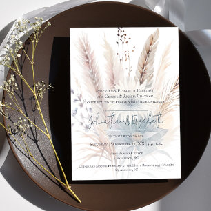 Winter Boho Floral Wedding White Invitation