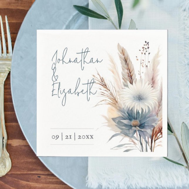 Winter Boho Floral Wedding | White Napkin (White Winter Boho floral Wedding Paper Napkins)