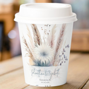Winter Boho Floral Wedding White Paper Cups