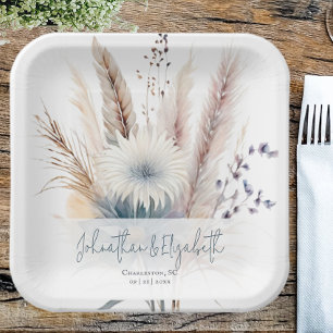 Winter Boho Floral Wedding White Paper Plate