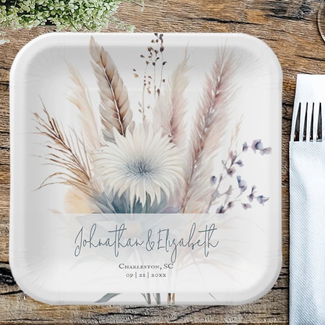 Winter Boho Floral Wedding | White Paper Plate (White Winter Boho Floral Wedding Paper Plates)