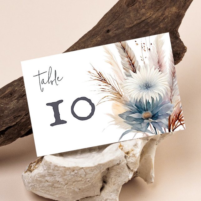 Winter Boho Floral Wedding | White Table Number (White Winter Boho Floral Wedding Table Number Card)