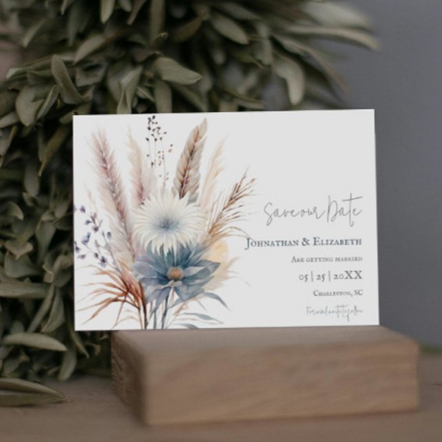 Winter Boho Floral | White Save The Date (White Winter Boho Floral Wedding Save the Date)