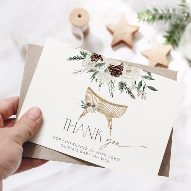 Winter boho nursery baby shower thank you card (Creator Uploaded)