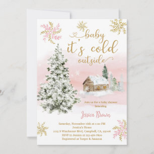 Winter Boho Pink Gold Baby Shower Invitation