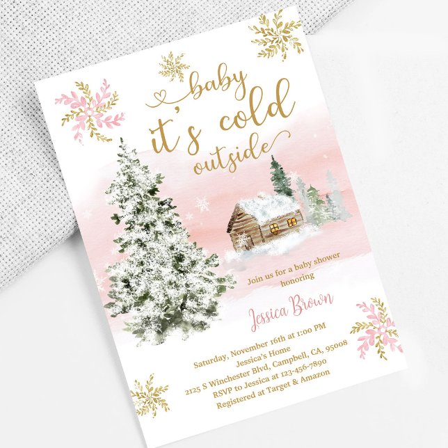Winter Boho Pink Gold Baby Shower Invitation (Creator Uploaded)
