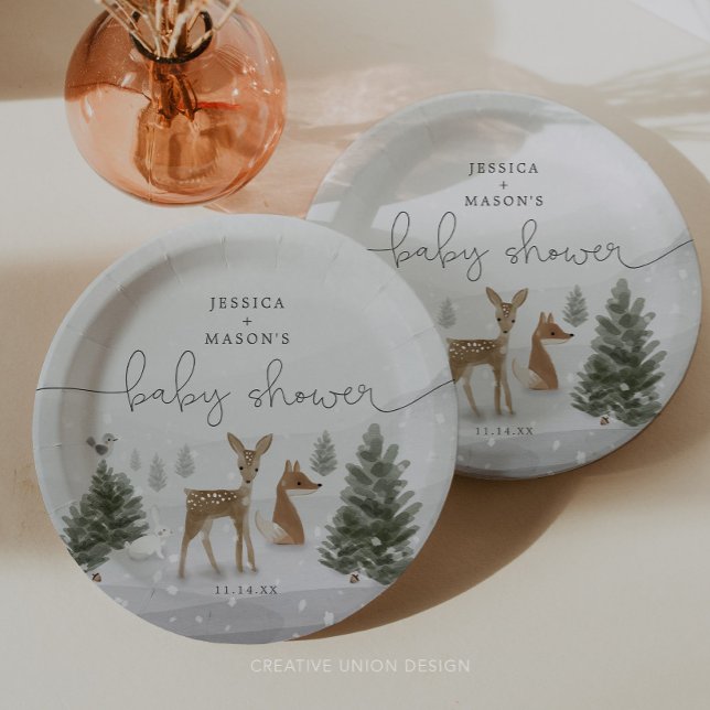Winter Boho Woodland Baby Shower Paper Plates (Creator Uploaded)
