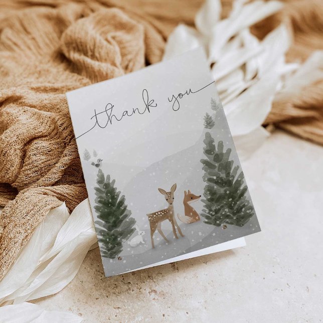 Winter Boho Woodland Baby Shower Thank You Card (Creator Uploaded)