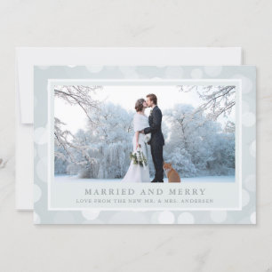 Winter Bokeh Three Photo Married and Merry Holiday Card