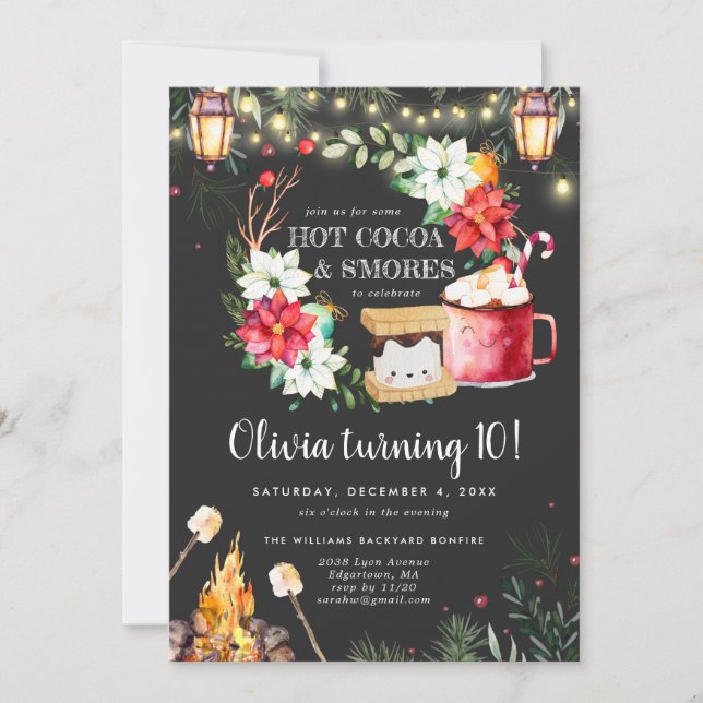 Winter Bonfire Birthday | Hot Chocolate & S'mores (Front)