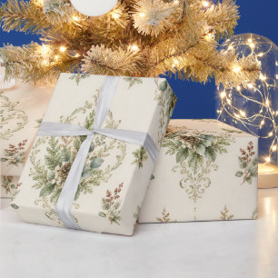 Winter Botanica Damask Botanical Medallion Wrapping Paper