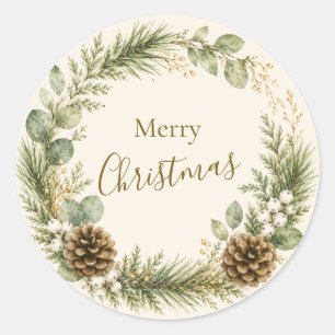 Winter Botanica Merry Christmas Classic Round Sticker