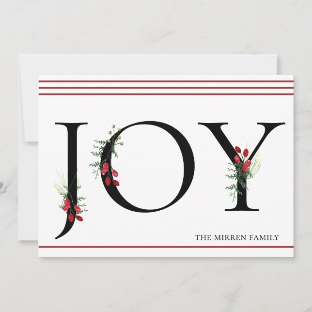 Winter Botanical Adorned Joy | Flat Holiday Card (Front)