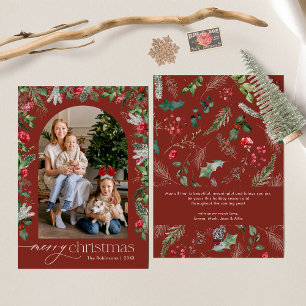 Winter Botanical Arch Burgundy Merry Christmas Holiday Card