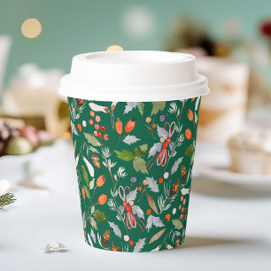 Winter Botanical Berries & Foliage Dark Green  Paper Cups