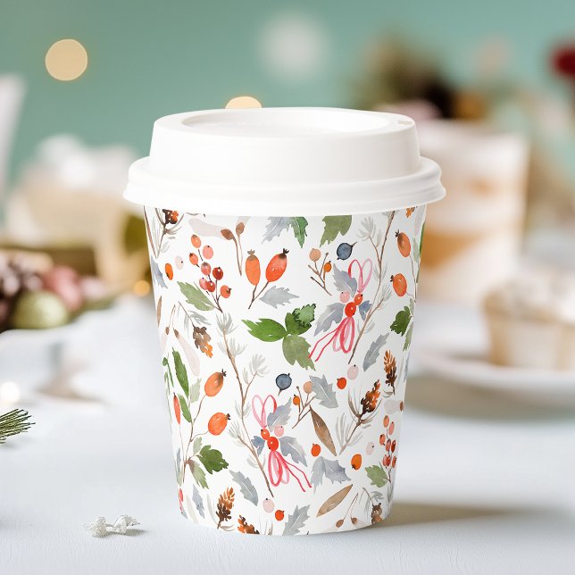 Winter Botanical Berries & Foliage Holiday  Paper Cups (Creator Uploaded)