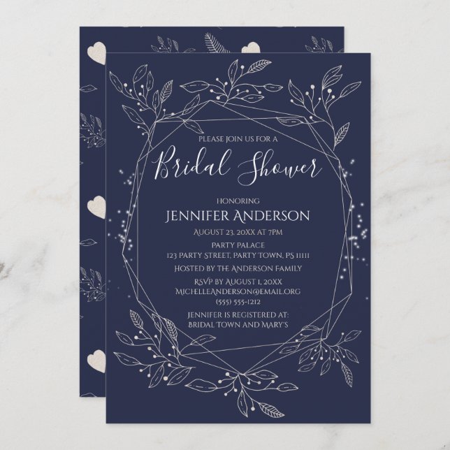 Winter Botanical Blue White Bridal Shower Invitation (Front/Back)