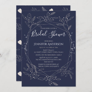 Winter Botanical Blue White Bridal Shower Invitation