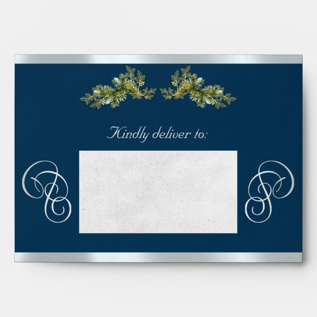 Winter Botanical & Calligraphy - Blue/Silver Envelope (Front)