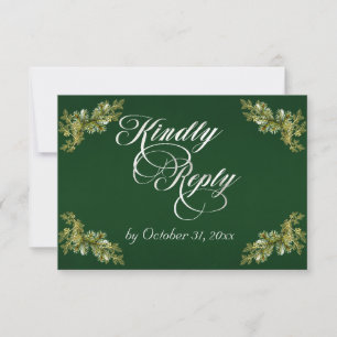 Winter Botanical Calligraphy - Silver/Emerald RSVP Card