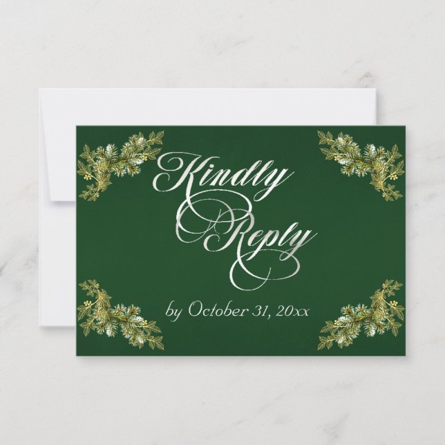 Winter Botanical Calligraphy - Silver/Emerald RSVP Card (Front)