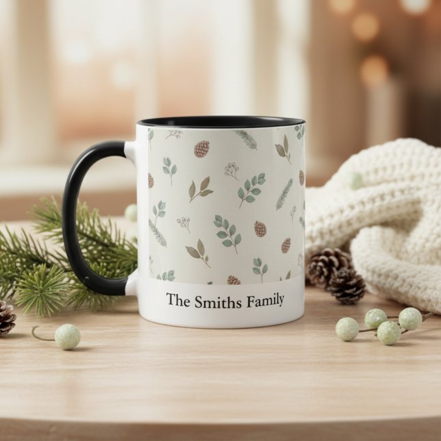 Winter Botanical Christmas Ivory Greenery Custom Mug (Winter Botanical Christmas Ivory Greenery Custom Mug)