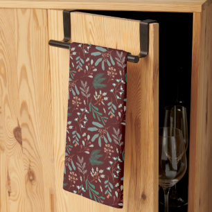 Winter Botanical Christmas Pattern Tea Towel