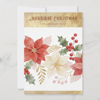 Winter Botanical Christmas Poinsettia Gold TMF26 Holiday Card