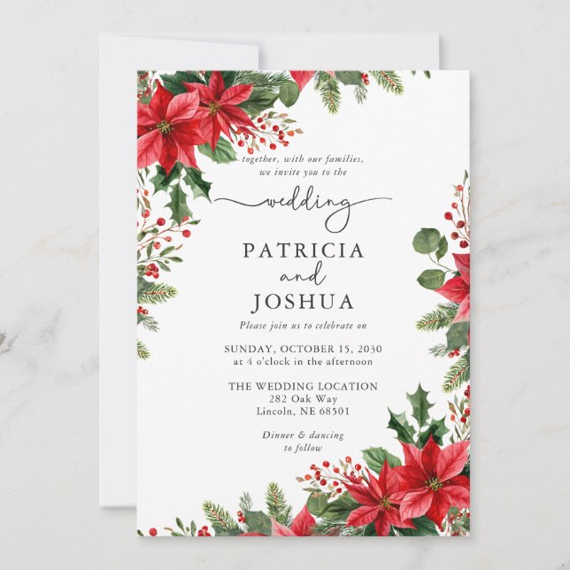Winter Botanical Christmas Wedding Invitation (Front)