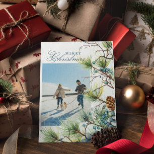 Winter Botanical Custom Photo Merry Christmas Holiday Card