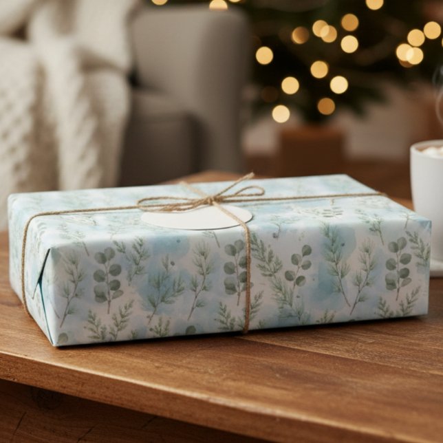 Winter Botanical Elegance Wrapping Paper (soft watercolor botanical Christmas wrapping paper)
