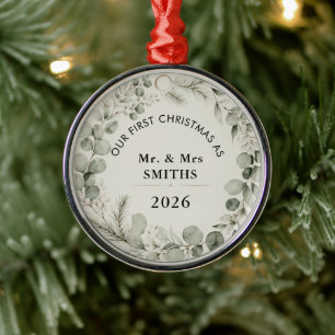 Winter Botanical Family Custom Text Christmas Metal Tree Decoration