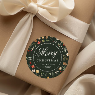 Winter Botanical Festive Merry Christmas Classic Round Sticker
