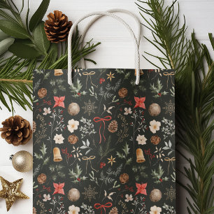 Winter Botanical Festive Merry Christmas Medium Gift Bag
