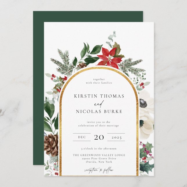 Winter Botanical Floral Arch Frame Wedding Invitation (Front/Back)