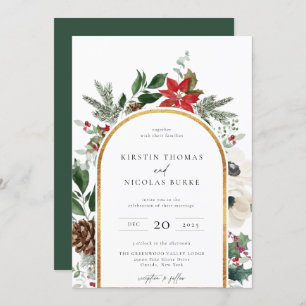 Winter Botanical Floral Arch Frame Wedding Invitation