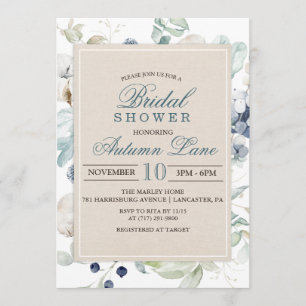 Winter Botanical Floral Bridal Shower Invitation