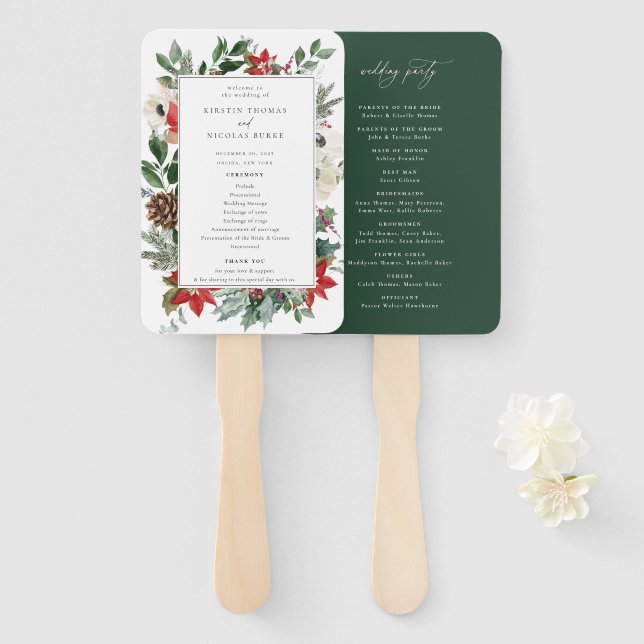 Winter Botanical Floral Wedding Hand Fan (Front and Back)