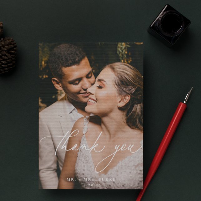 Winter Botanical Floral Wedding Photo Thank You Card (Creator Uploaded)