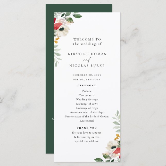 Winter Botanical Floral Wedding Programme (Front/Back)