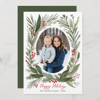 Winter Botanical Foliage Christmas 4 Photo Holiday Card