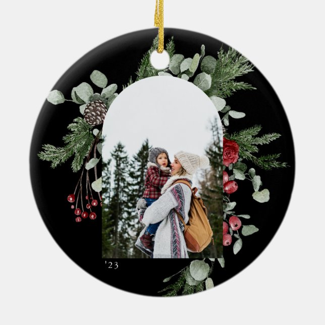 Winter Botanical Frame Photo Black Ceramic Tree Decoration (Back)