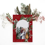 Winter Botanical Frame Red Two Photo Christmas<br><div class="desc">Elegant rustic Christmas greeting features a festive winter botanical greenery and berries photo frame with arch shape photo,  beautiful real foil text on a classic red background,  and a simple full photo back of the card. Send holiday greetings to family and friends with this gorgeous photo card!</div>
