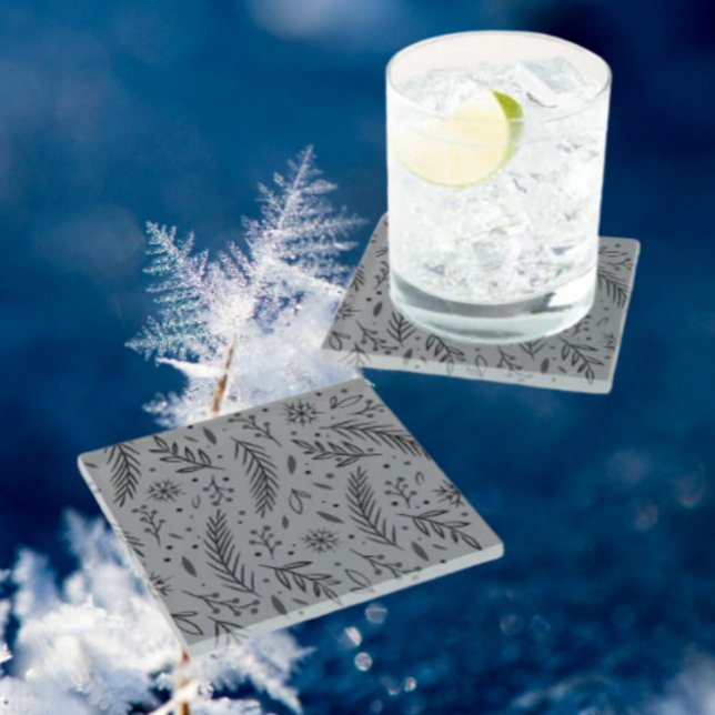 Winter Botanical Glass Coasters – Elegant Grey (Creator Uploaded)